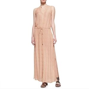 VINCE Coral Mix Printed Georgette Maxi Dress Size XS, Silk, Button/Tie Front